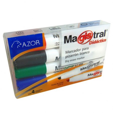 MARCADOR PARA PIZARRON BLANCO, DIDACTICO CON 4 COLORES MAGISTRAL 