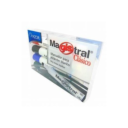 MARCADOR MAGISTRAL PARA PIZARRON BLANCO 4 COLORES BARRIL DE PLASTICO 