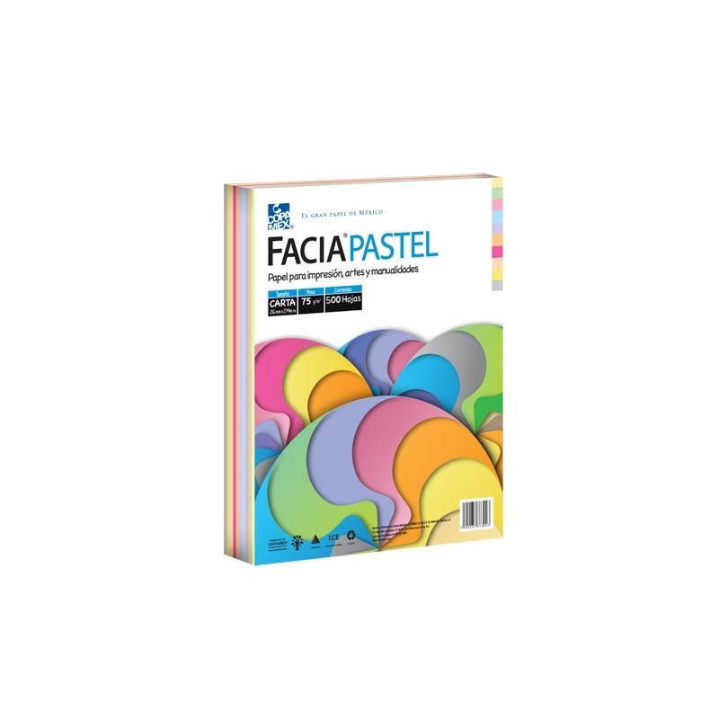 HOJAS FACIA PASTEL CARTA 75GRS 10 COLORE MIXTOS PQTE C/500 HOJAS 