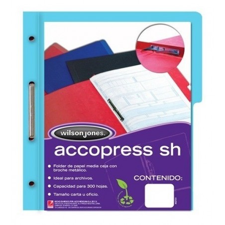 FOLDER ACCOPRESS AZUL CLARO CON BROCHE 8 CM MEDIA CEJA T/CARTA C-/10 PZAS 